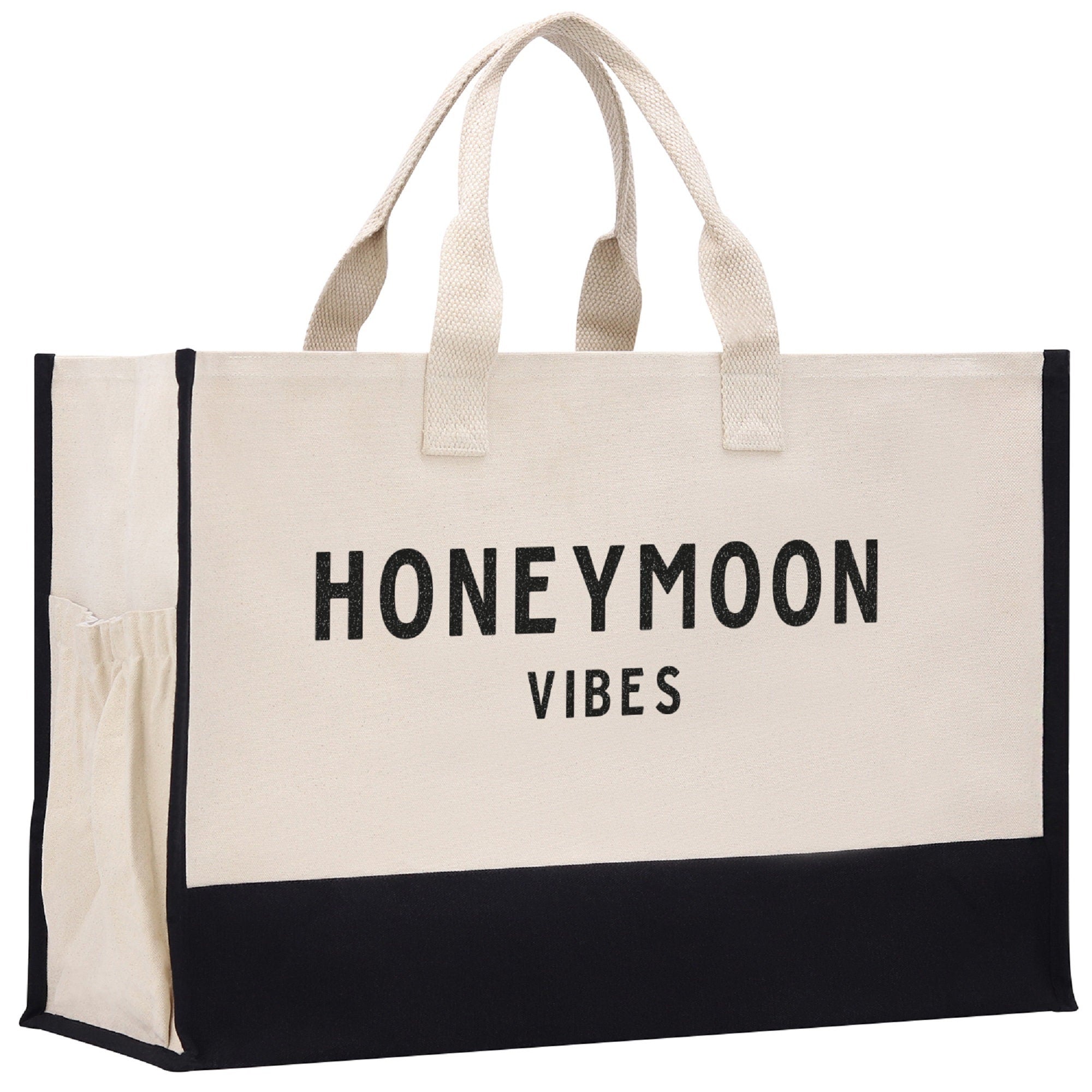 Honeymoon Vibes Beach Tote Bag XL - Oversized Chic Tote Bag with Zipper and Inner Pocket -Honeymooners Honeymoon Gifts Bridal Gift Newlyweds - Aaria Tees Aaria Tees