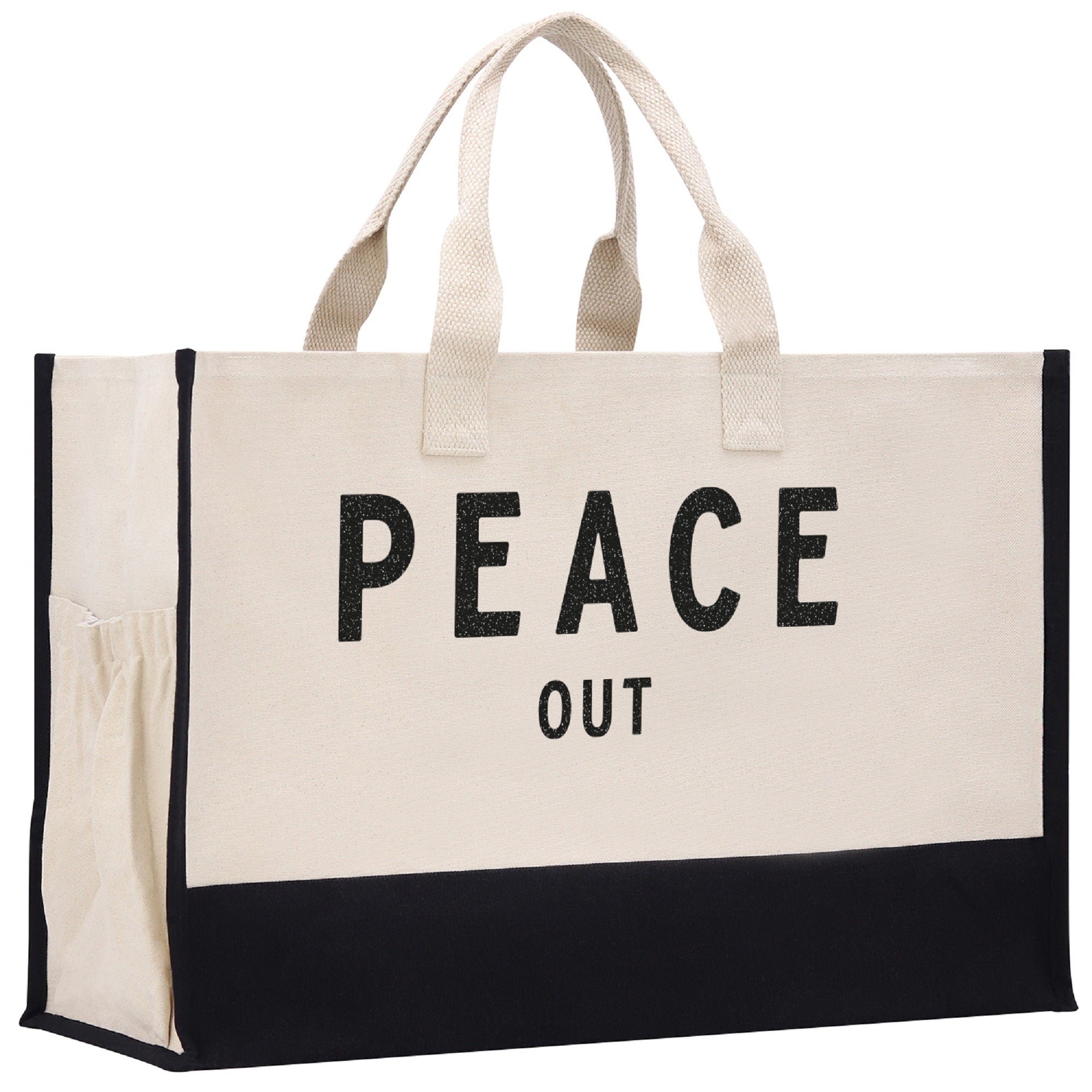 Peace Out Beach Tote Bag XL - Oversized Chic Tote Bag with Zipper and Inner Pockets - Gift for Her - Girls Weekend Tote - Weekender Bag - Aaria Tees Aaria Tees