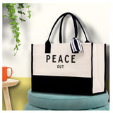 Peace Out Beach Tote Bag - Large Chic Tote Bag - Gift for Her - Vacation Tote Bag - Weekender Bag - Travel Tote - Aaria Tees Aaria Tees