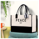 Peace Out Beach Tote Bag - Large Chic Tote Bag - Gift for Her - Vacation Tote Bag - Weekender Bag - Travel Tote - Aaria Tees Aaria Tees