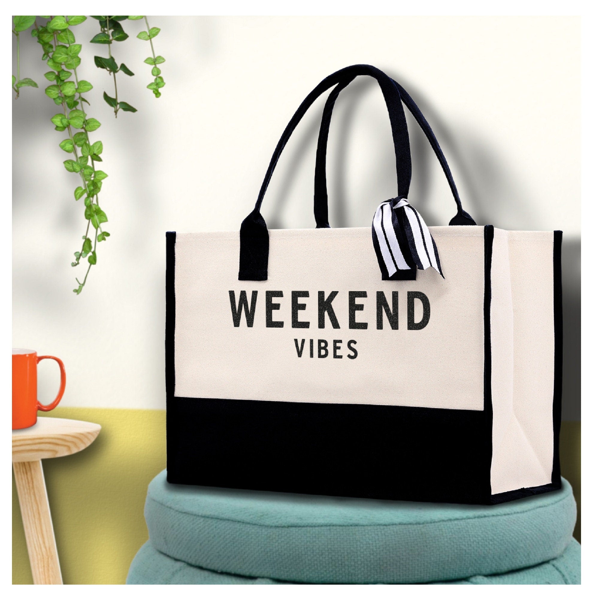 Weekend Vibes Beach Tote Bag - Large Chic Tote Bag - Gift for Her - Girls Weekend Tote - Weekender Bag - Weekend Tote - Weekend Vibes Bag - Aaria Tees Aaria Tees