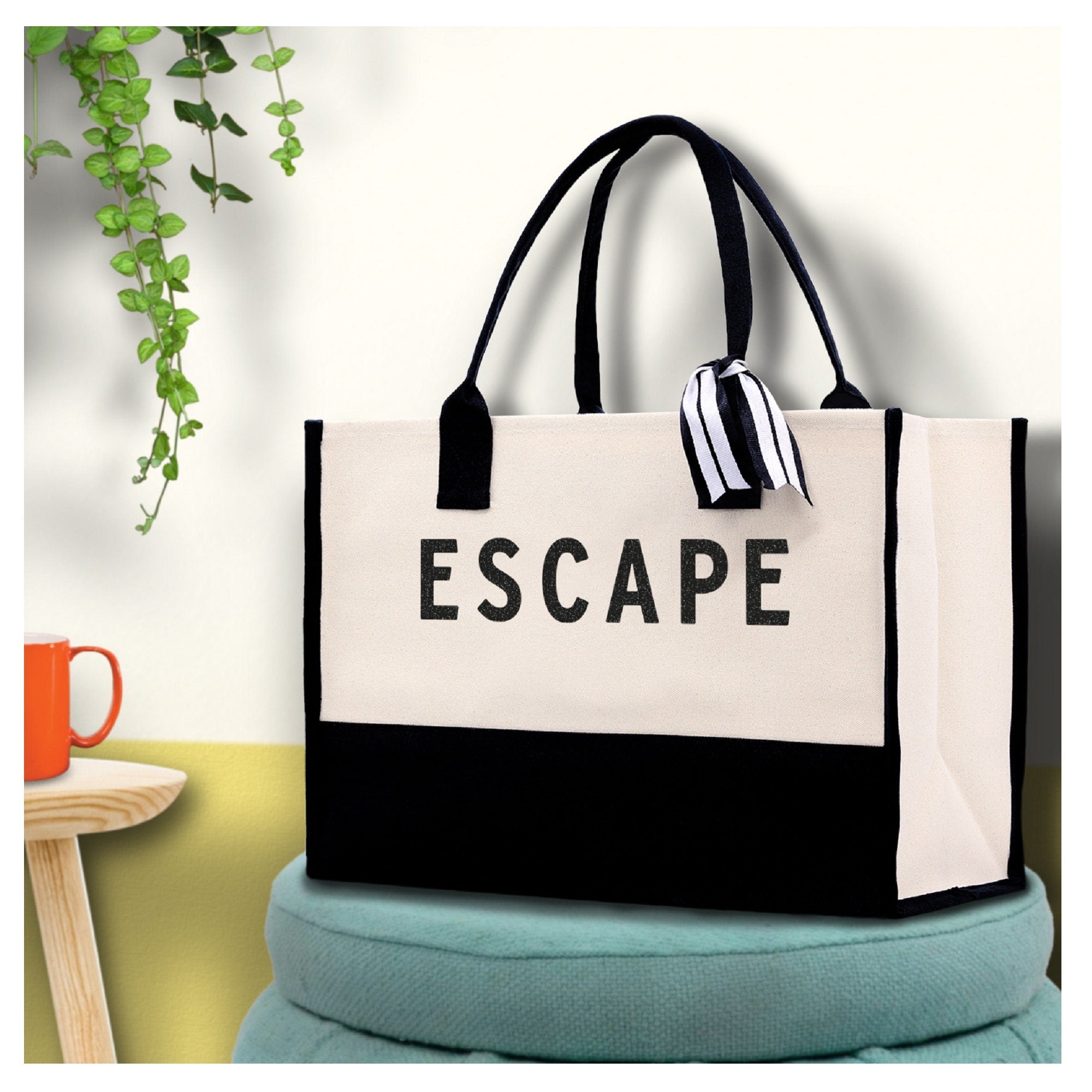 Escape Beach Tote Bag - Large Chic Tote Bag - Gift for Her - Weekender Bag - Weekend Tote - Girls Weekend Tote - Aaria Tees Aaria Tees