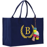 Personalized Gift Monogram Initial 100% Cotton Canvas Chic Tote Bag, Beach Bag, A-Z with Black and Navy Color Options - Aaria Tees Aaria Tees