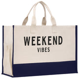 Weekend Vibes Beach Tote Bag XL - Oversized Chic Tote Bag with Zipper and Inner Pockets - Gift for Her - Girls Weekend Tote - Weekender Bag - Aaria Tees Aaria Tees