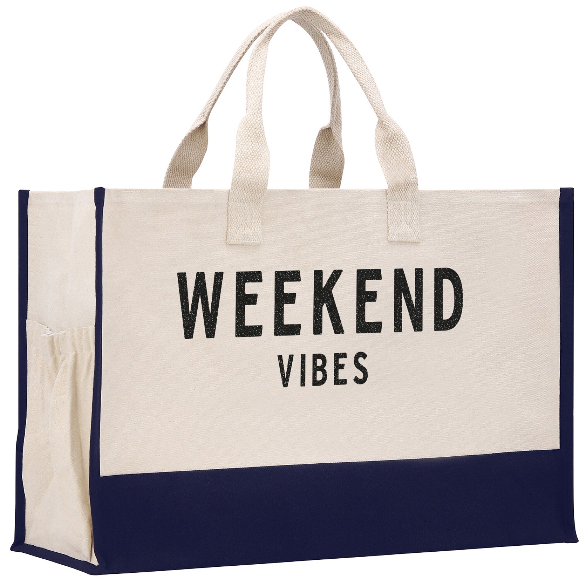 Weekend Vibes Beach Tote Bag XL - Oversized Chic Tote Bag with Zipper and Inner Pockets - Gift for Her - Girls Weekend Tote - Weekender Bag - Aaria Tees Aaria Tees
