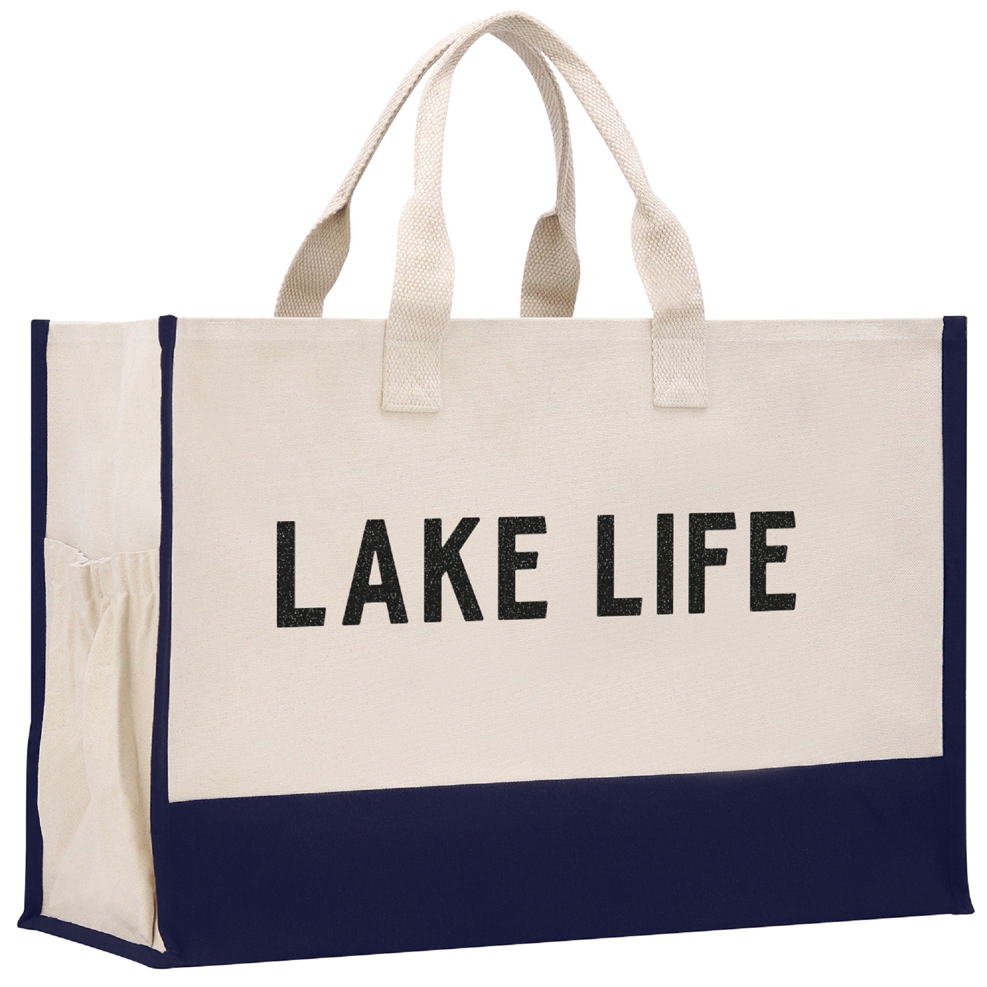 Lake Life Beach Tote Bag XL - Oversized Chic Tote Bag with Zipper and Inner Pocket- Gift for Her - Boat Bag - Weekender Bag - Lake Life Gift - Aaria Tees Aaria Tees