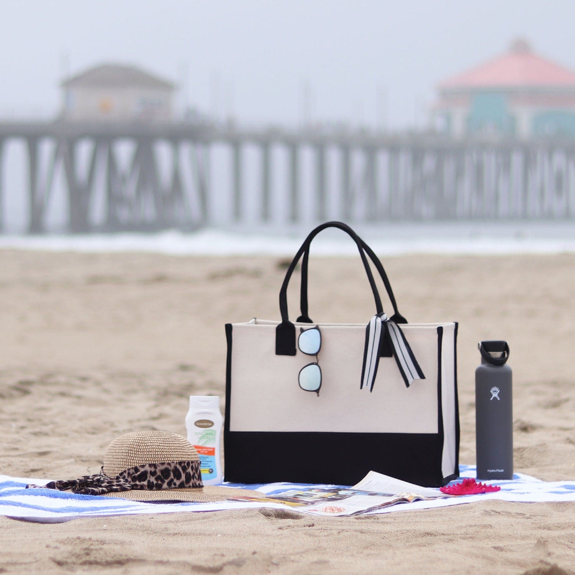 Road Trip Beach Tote Bag - Large Chic Tote Bag - Gift for Her - Vacation Tote Bag - Weekender Bag - Travel Tote - Aaria Tees Aaria Tees
