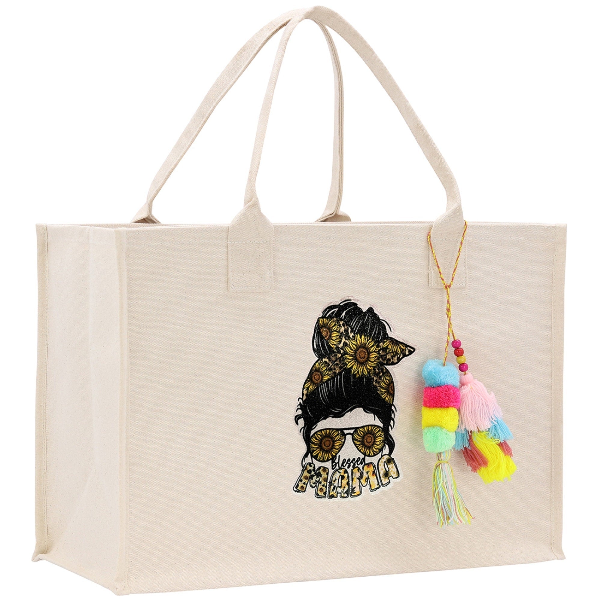 Mother's Day Tote Bag for Gift 100% Cotton Canvas Chic Tote Bag Cream, Black and Navy Color Options - Best Mom Ever - Blessed Mama - Mom - Aaria Tees Aaria Tees