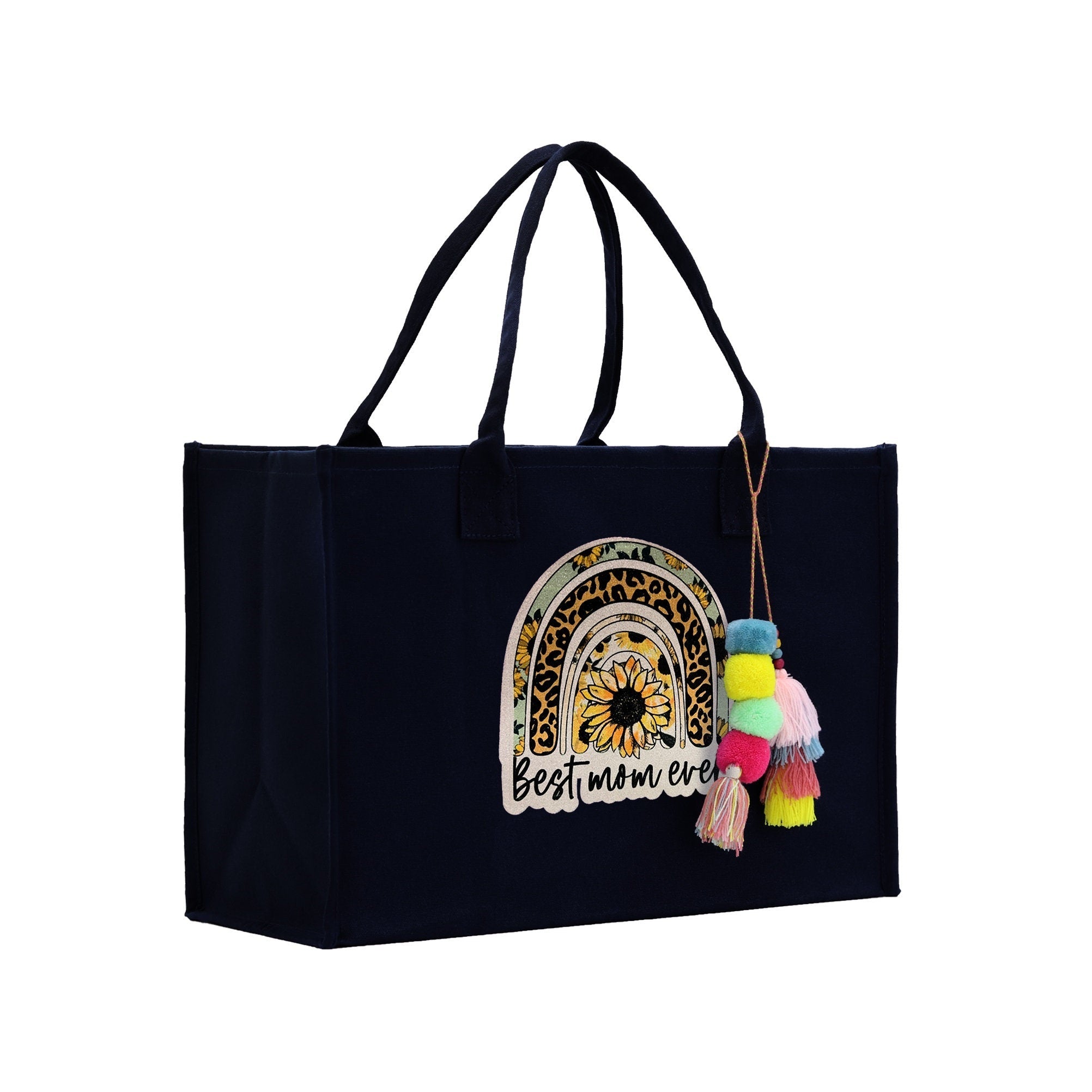 Mother's Day Tote Bag for Gift 100% Cotton Canvas Chic Tote Bag Cream, Black and Navy Color Options - Best Mom Ever - Blessed Mama - Mom - Aaria Tees Aaria Tees