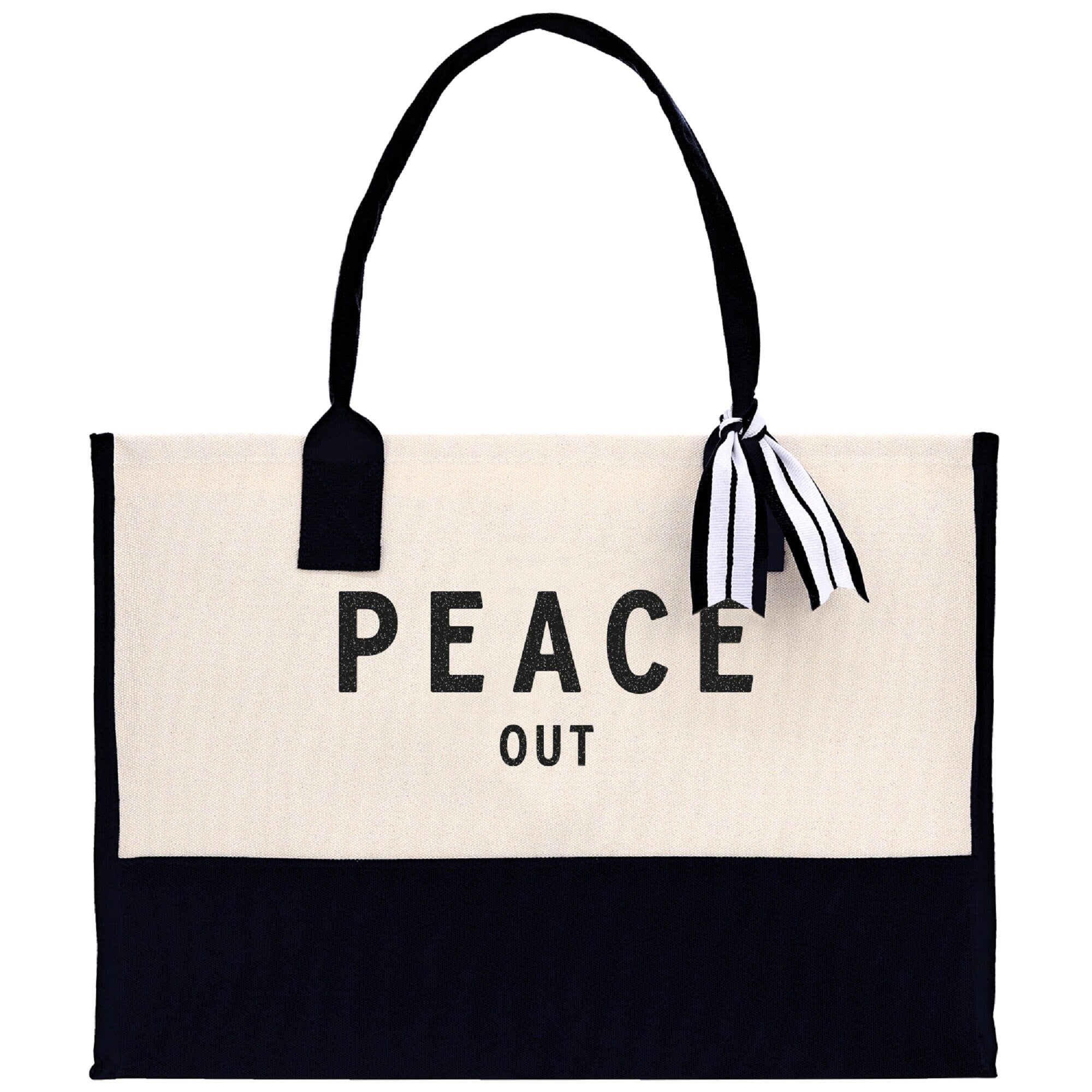 Peace Out Beach Tote Bag - Large Chic Tote Bag - Gift for Her - Vacation Tote Bag - Weekender Bag - Travel Tote - Aaria Tees Aaria Tees