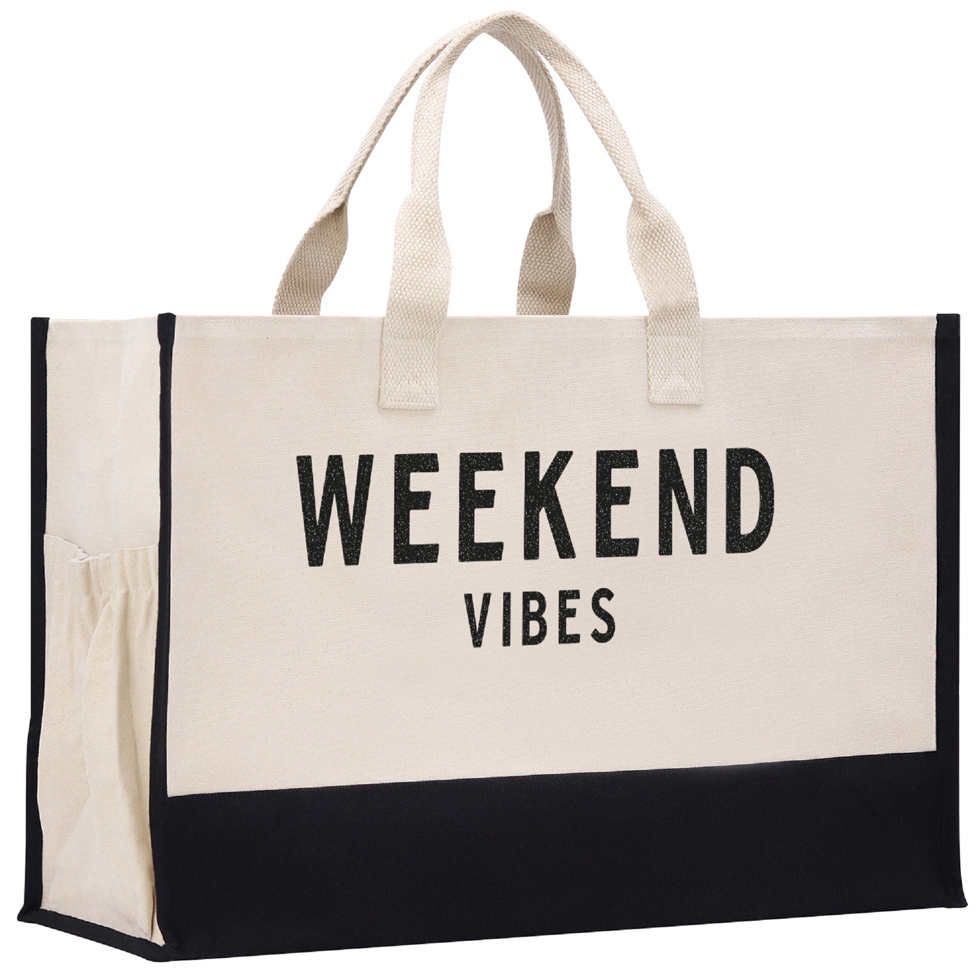 Weekend Vibes Beach Tote Bag XL - Oversized Chic Tote Bag with Zipper and Inner Pockets - Gift for Her - Girls Weekend Tote - Weekender Bag - Aaria Tees Aaria Tees
