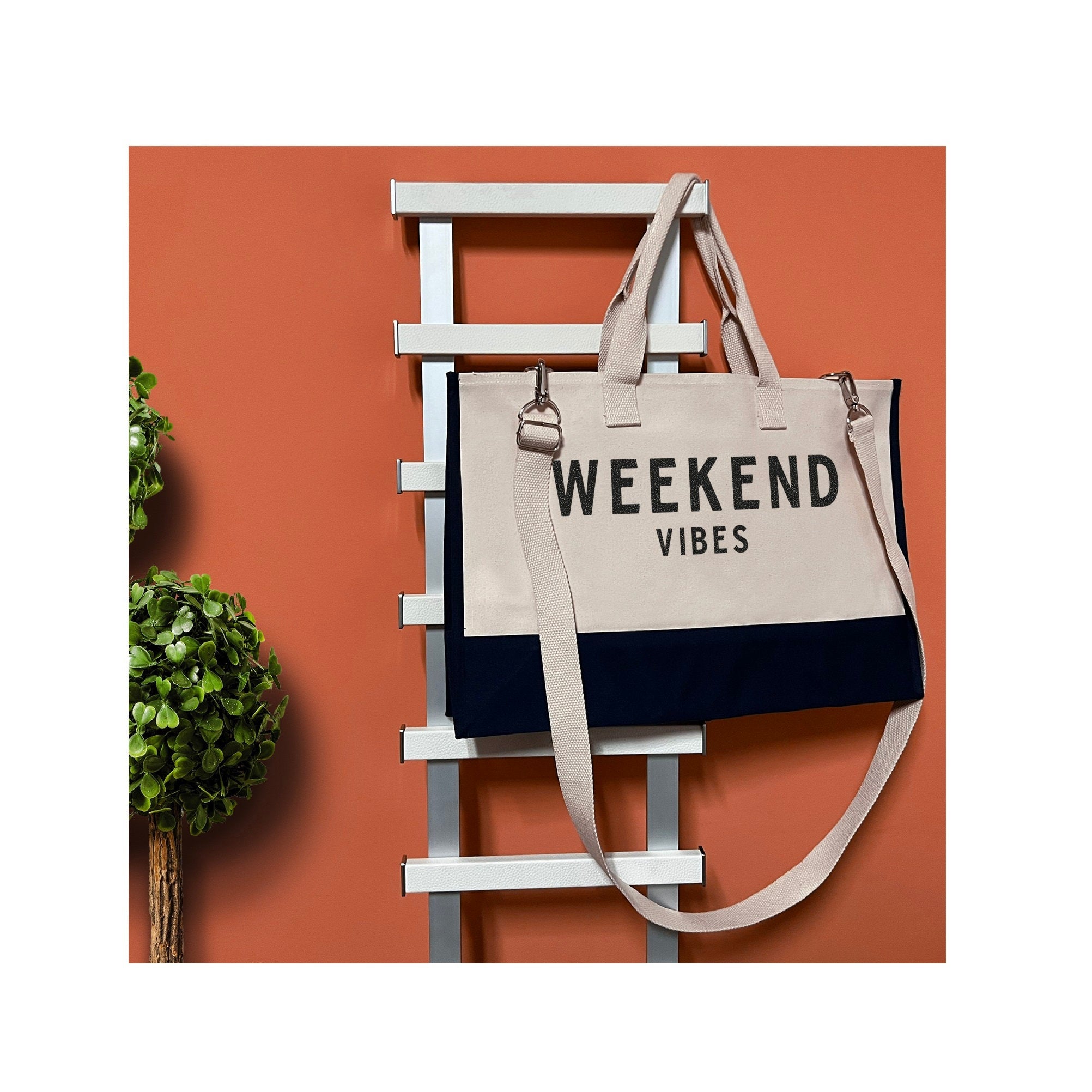 Weekend Vibes Beach Tote Bag XL - Oversized Chic Tote Bag with Zipper and Inner Pockets - Gift for Her - Girls Weekend Tote - Weekender Bag - Aaria Tees Aaria Tees