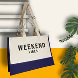 Weekend Vibes Beach Tote Bag XL - Oversized Chic Tote Bag with Zipper and Inner Pockets - Gift for Her - Girls Weekend Tote - Weekender Bag - Aaria Tees Aaria Tees