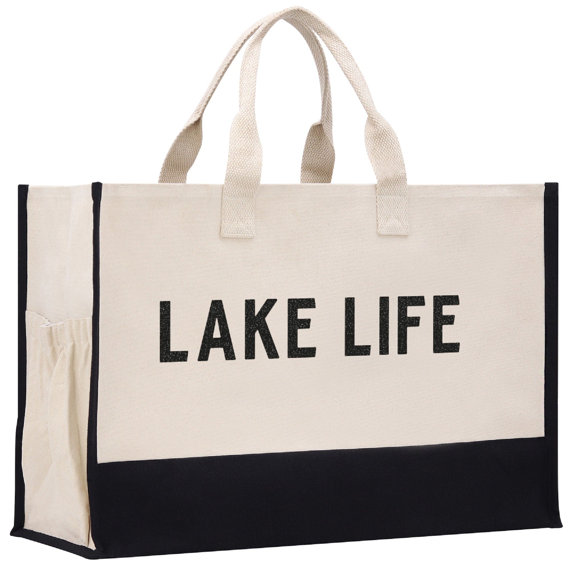 Lake Life Beach Tote Bag XL - Oversized Chic Tote Bag with Zipper and Inner Pocket- Gift for Her - Boat Bag - Weekender Bag - Lake Life Gift - Aaria Tees Aaria Tees