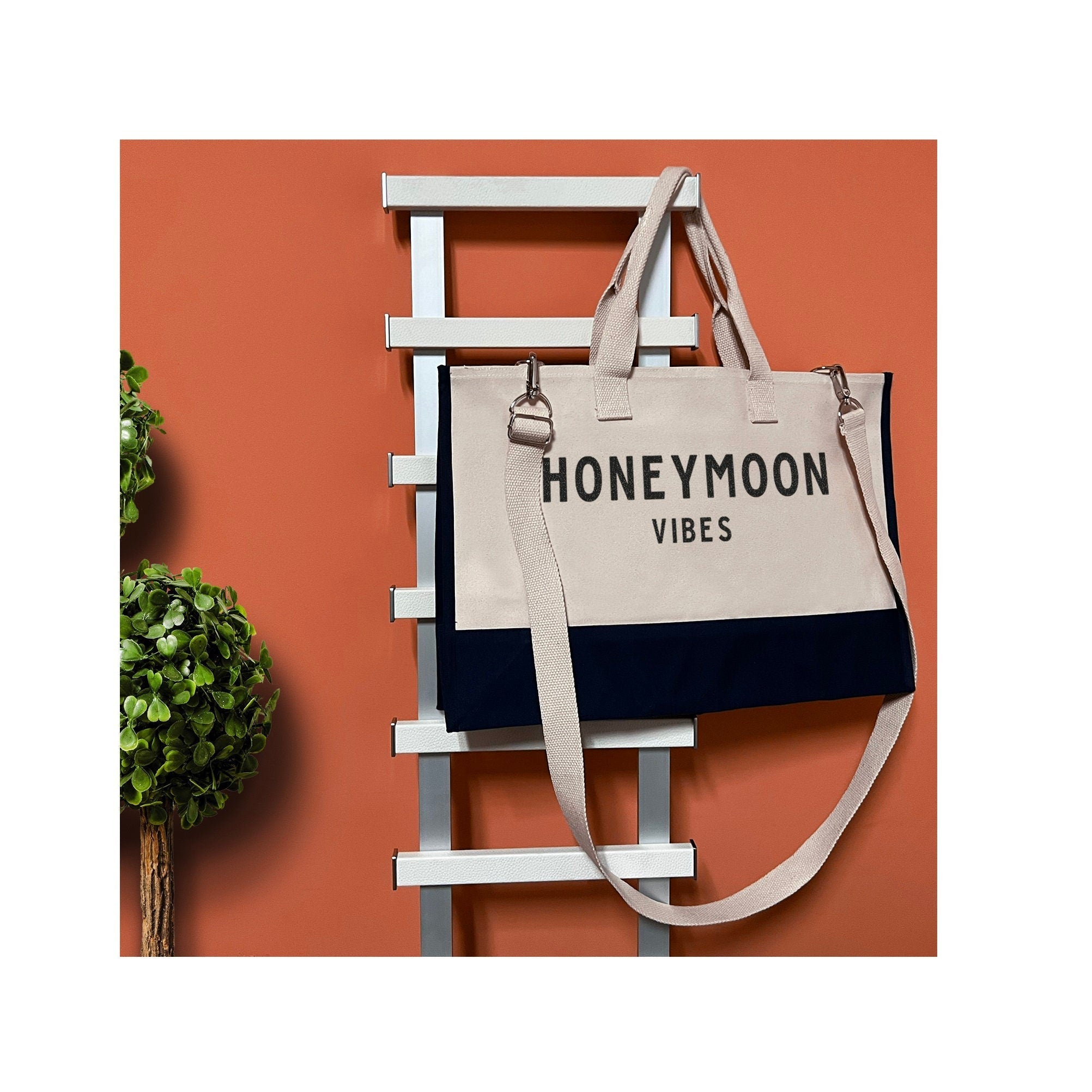 Honeymoon Vibes Beach Tote Bag XL - Oversized Chic Tote Bag with Zipper and Inner Pocket -Honeymooners Honeymoon Gifts Bridal Gift Newlyweds - Aaria Tees Aaria Tees