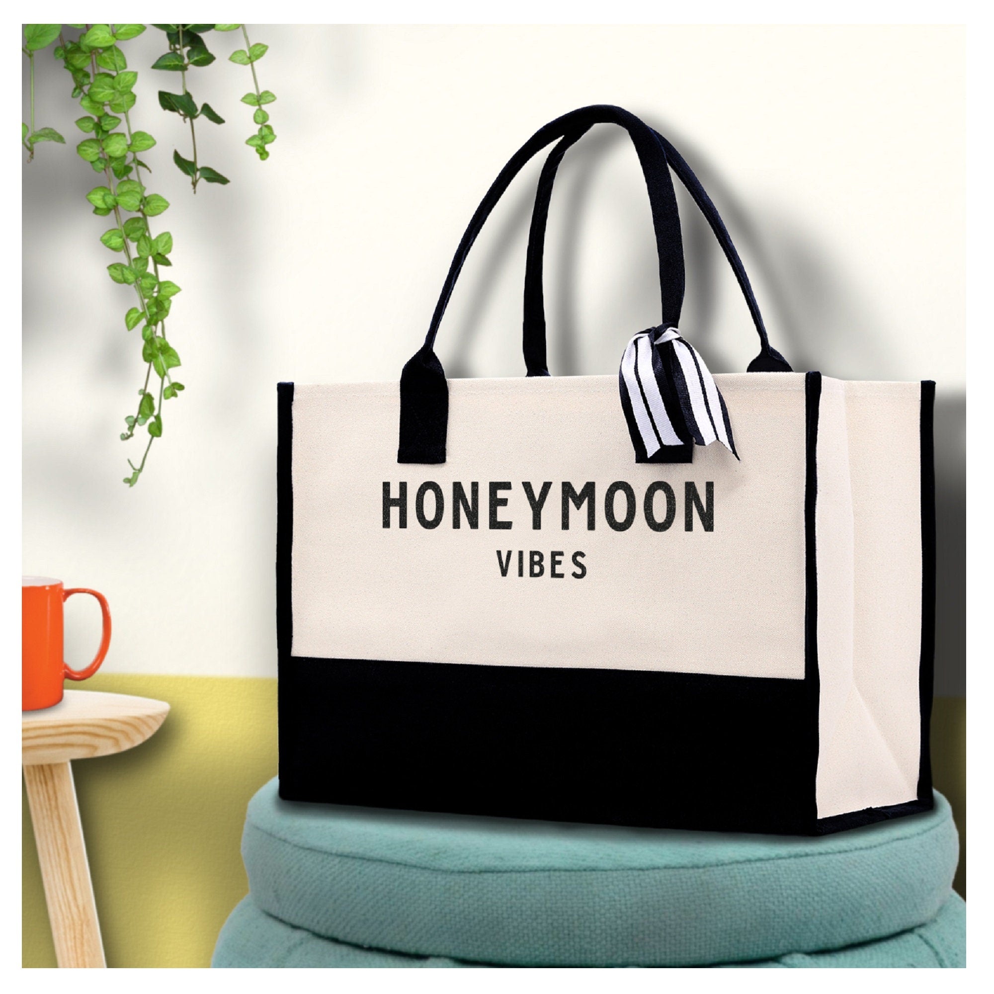 Honeymoon Vibes Beach Tote Bag - Large Chic Tote Bag - Gift for Her - Weekender Bag - Honeymooners Honeymoon Gifts Bridal Gift Newlyweds - Aaria Tees Aaria Tees