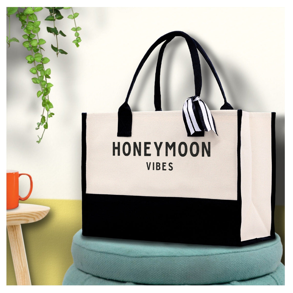 Honeymoon Vibes Beach Tote Bag - Large Chic Tote Bag - Gift for Her - Weekender Bag - Honeymooners Honeymoon Gifts Bridal Gift Newlyweds - Aaria Tees
