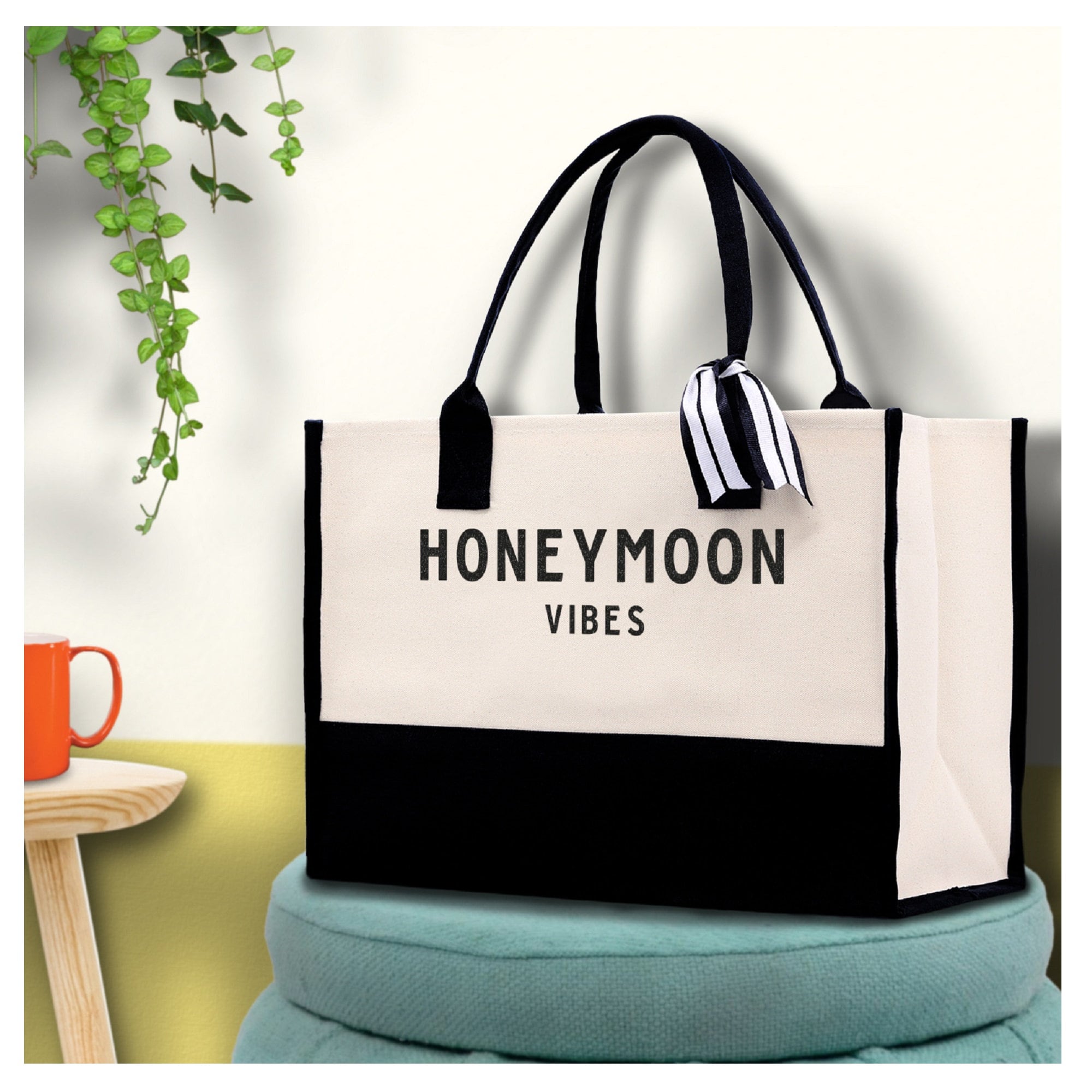 Honeymoon Vibes Beach Tote Bag - Large Chic Tote Bag - Gift for Her - Weekender Bag - Honeymooners Honeymoon Gifts Bridal Gift Newlyweds - Aaria Tees Aaria Tees
