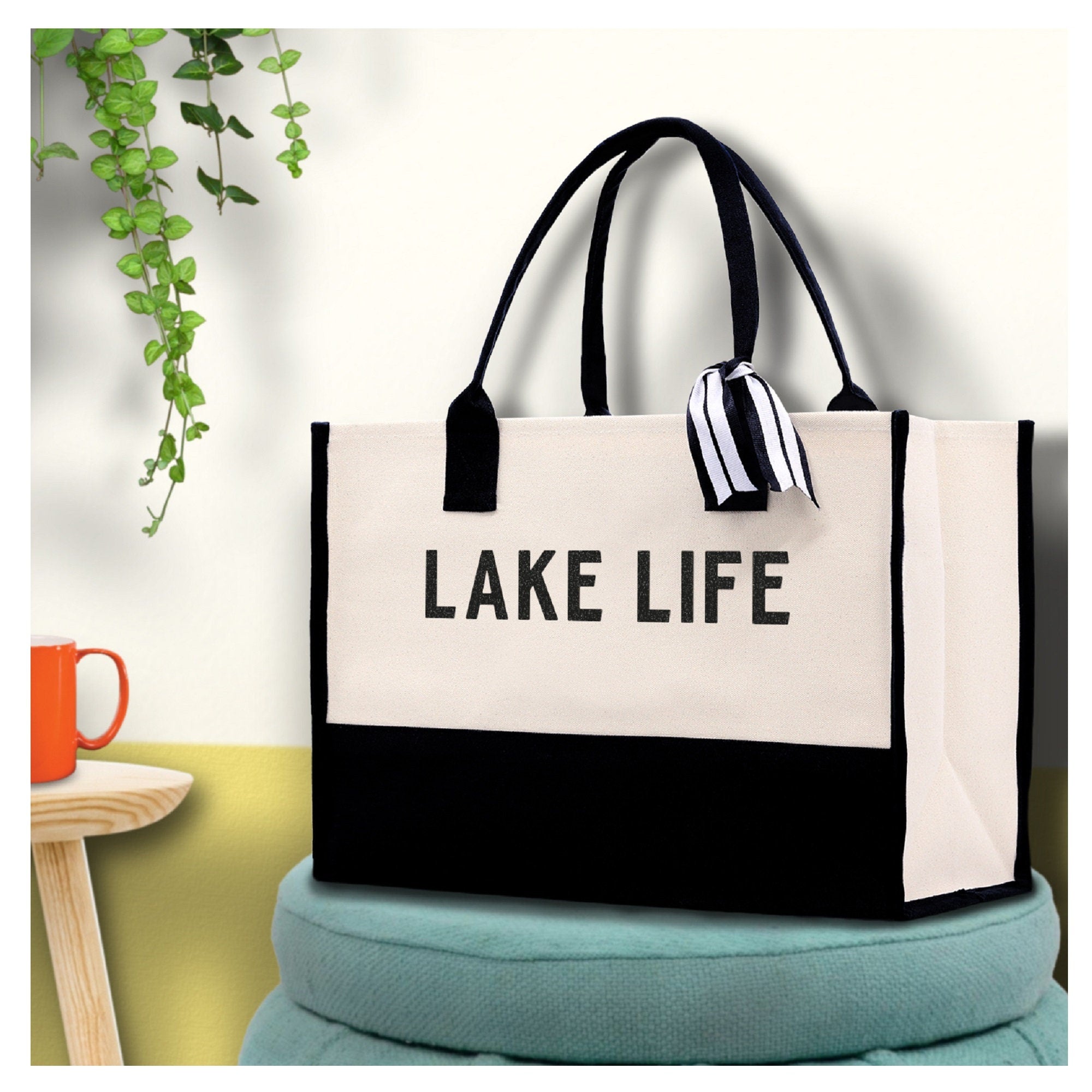 Lake Life Tote Bag - Large Chic Tote Bag - Gift for Her - Girls Weekend Tote - Weekender Bag - Weekend Tote - Boat Bag - Lake Life Gift - Aaria Tees Aaria Tees