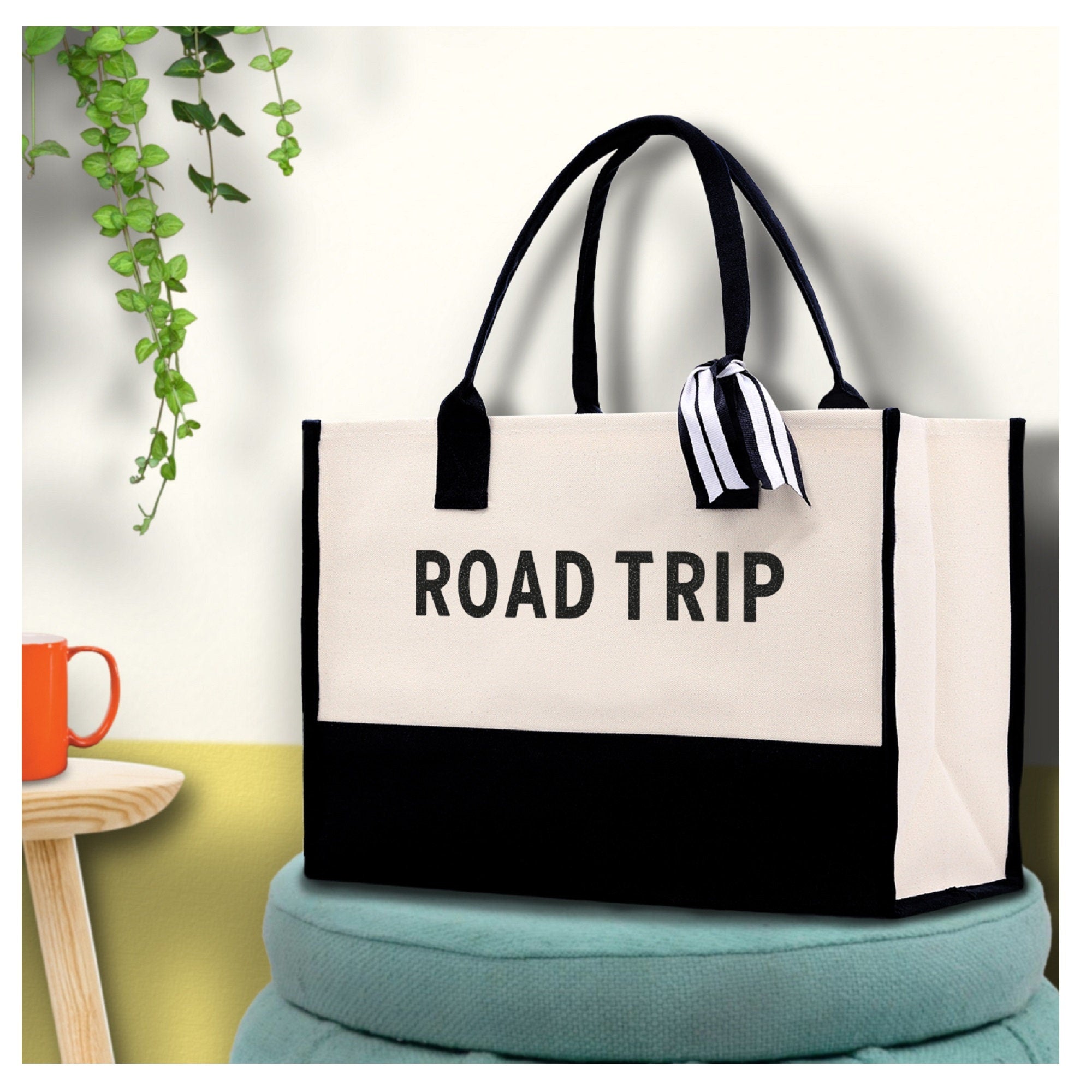 Road Trip Beach Tote Bag - Large Chic Tote Bag - Gift for Her - Vacation Tote Bag - Weekender Bag - Travel Tote - Aaria Tees Aaria Tees