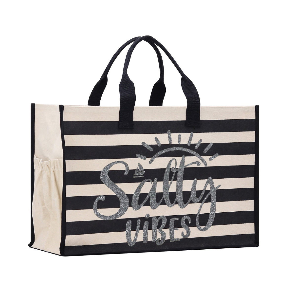 Salty Vibes Cabana Tote Bag XL - Oversized Chic Tote Bag with Zipper and Inner Pocket - Beach Bag for Women - Weekender Beach Tote - Aaria Tees
