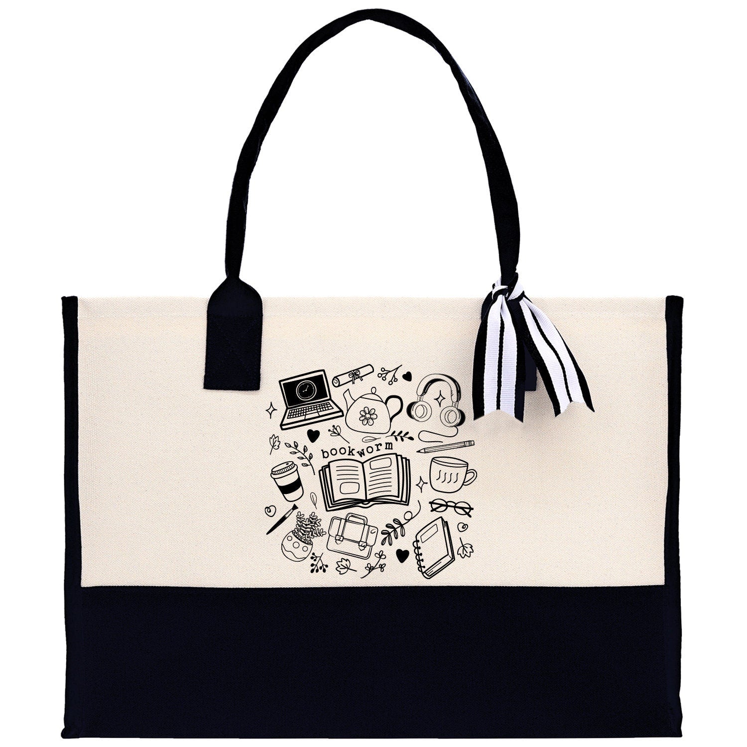 Floral Book Tote Bag Graduation Gift Library Tote School Bag Book worm Bookish Tote Wildflower Book Lover Gift Reader Bloom Canvas Tote - Aaria Tees Aaria Tees
