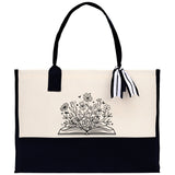 Floral Book Tote Bag Graduation Gift Library Tote School Bag Book worm Bookish Tote Wildflower Book Lover Gift Reader Bloom Canvas Tote - Aaria Tees Aaria Tees