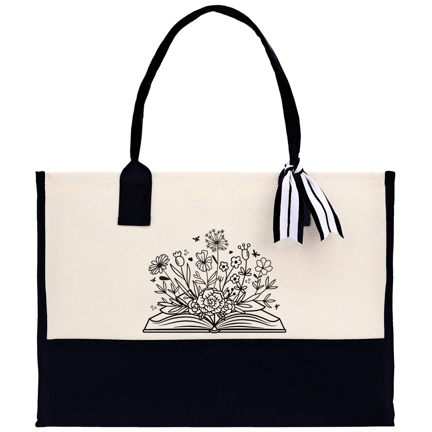 Floral Book Tote Bag Graduation Gift Library Tote School Bag Book worm Bookish Tote Wildflower Book Lover Gift Reader Bloom Canvas Tote - Aaria Tees Aaria Tees