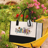 Floral Book Tote Bag Graduation Gift Library Tote School Bag Book worm Bookish Tote Wildflower Book Lover Gift Reader Bloom Canvas Tote - Aaria Tees Aaria Tees