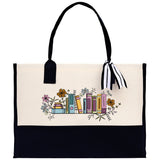 Floral Book Tote Bag Graduation Gift Library Tote School Bag Book worm Bookish Tote Wildflower Book Lover Gift Reader Bloom Canvas Tote - Aaria Tees Aaria Tees