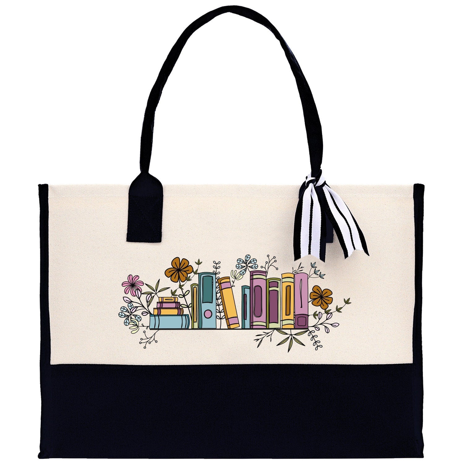 Floral Book Tote Bag Graduation Gift Library Tote School Bag Book worm Bookish Tote Wildflower Book Lover Gift Reader Bloom Canvas Tote - Aaria Tees Aaria Tees