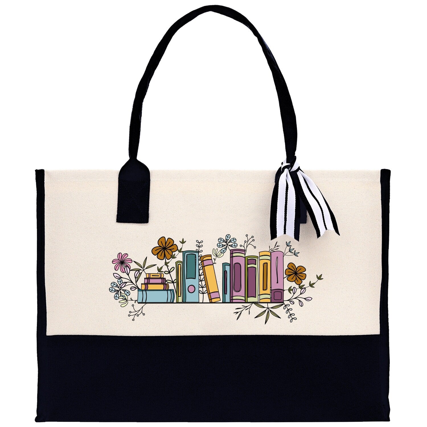 Floral Book Tote Bag Graduation Gift Library Tote School Bag Book worm Bookish Tote Wildflower Book Lover Gift Reader Bloom Canvas Tote - Aaria Tees Aaria Tees