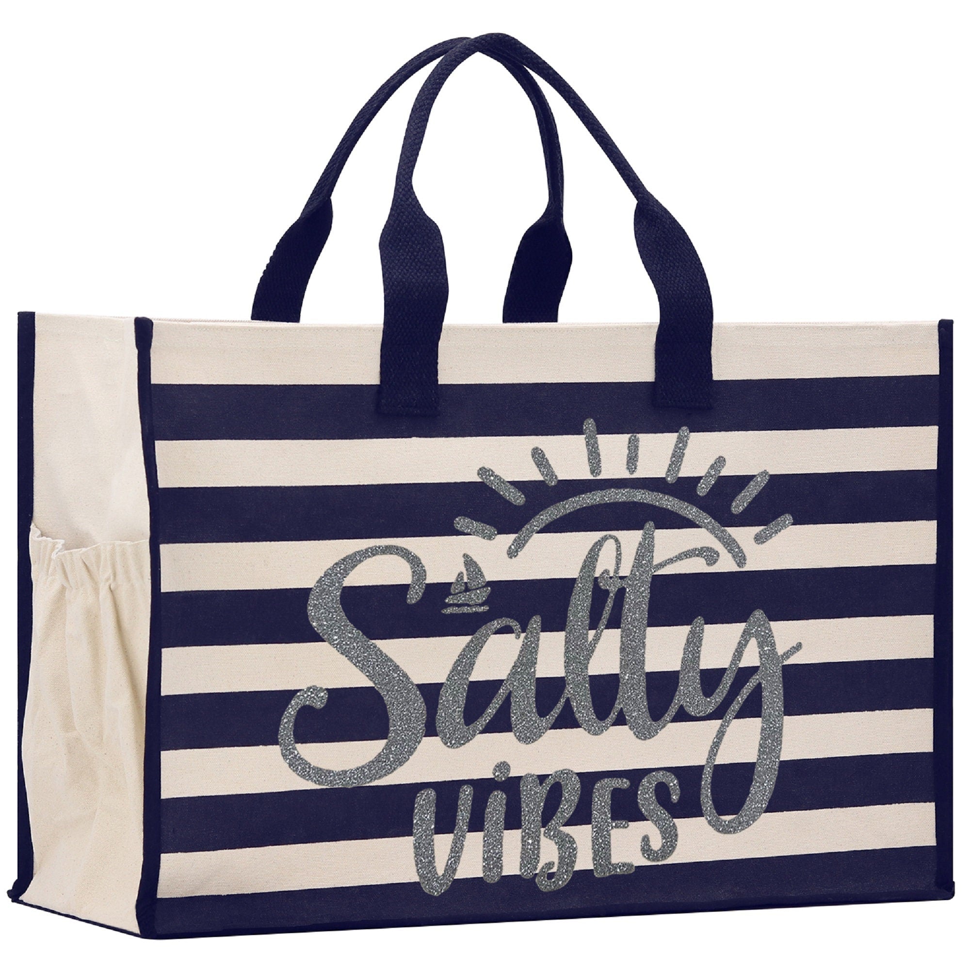 Salty Vibes Cabana Tote Bag XL - Oversized Chic Tote Bag with Zipper and Inner Pocket - Beach Bag for Women - Weekender Beach Tote - Aaria Tees Aaria Tees