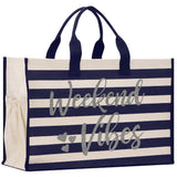 Weekend Vibes Cabana Tote Bag XL - Oversized Chic Tote Bag with Zipper and Inner Pocket - Beach Bag for Women - Weekender Beach Tote - Aaria Tees Aaria Tees