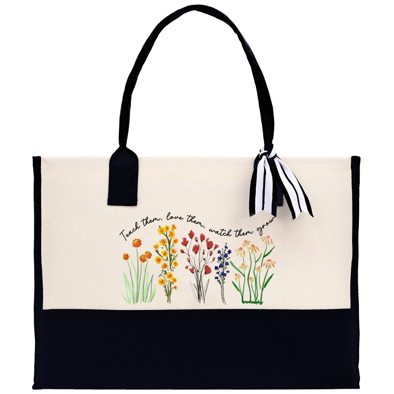 Teacher Floral Tote Bag Teacher Wildflower Graphic Tote Teacher Life Tote Bag Teacher Flower Bag Gift for Teacher Wildflower Book Bag - Aaria Tees Aaria Tees