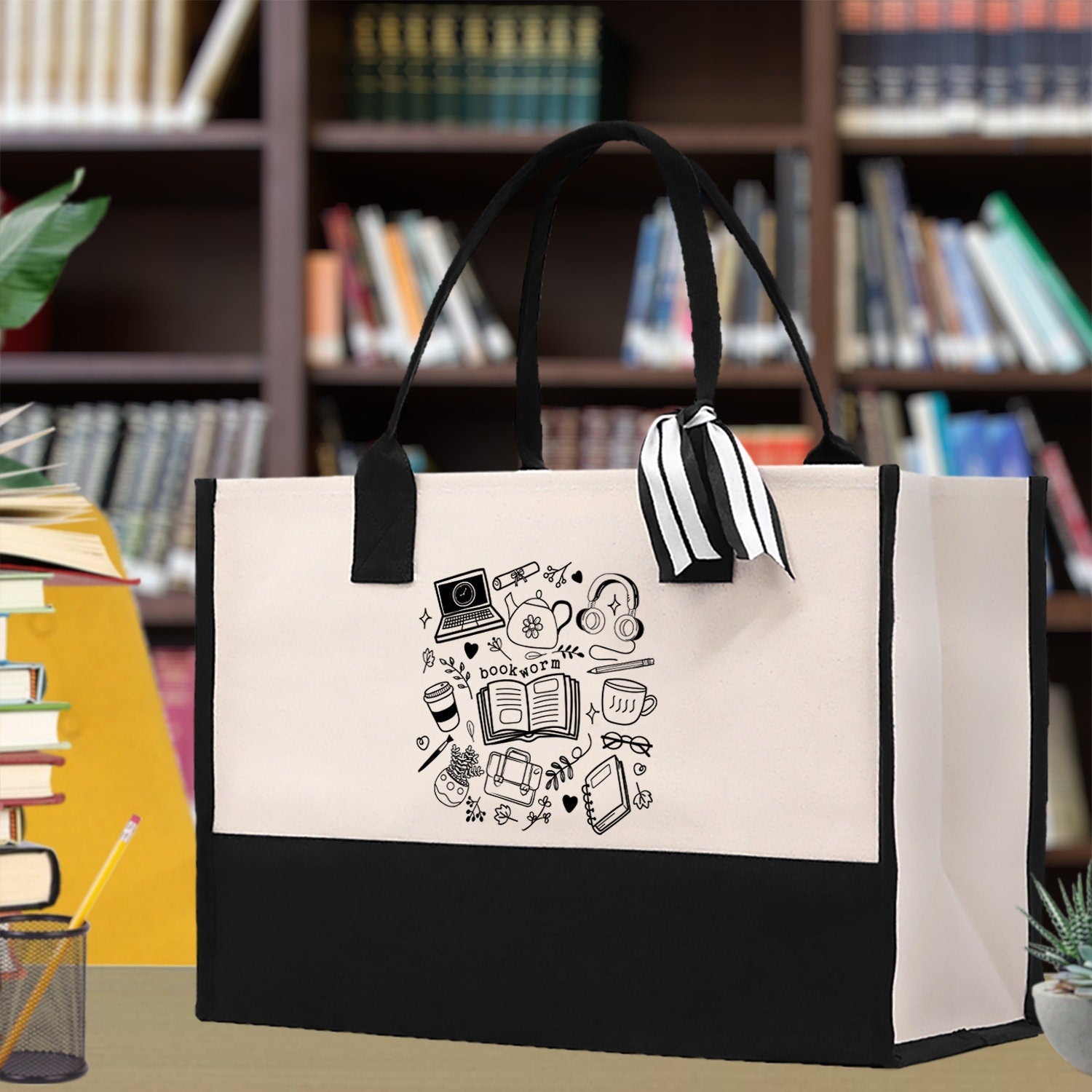 Floral Book Tote Bag Graduation Gift Library Tote School Bag Book worm Bookish Tote Wildflower Book Lover Gift Reader Bloom Canvas Tote - Aaria Tees Aaria Tees