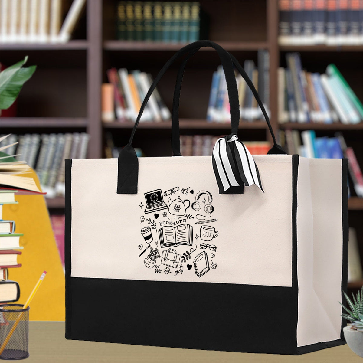Floral Book Tote Bag Graduation Gift Library Tote School Bag Book worm Bookish Tote Wildflower Book Lover Gift Reader Bloom Canvas Tote - Aaria Tees