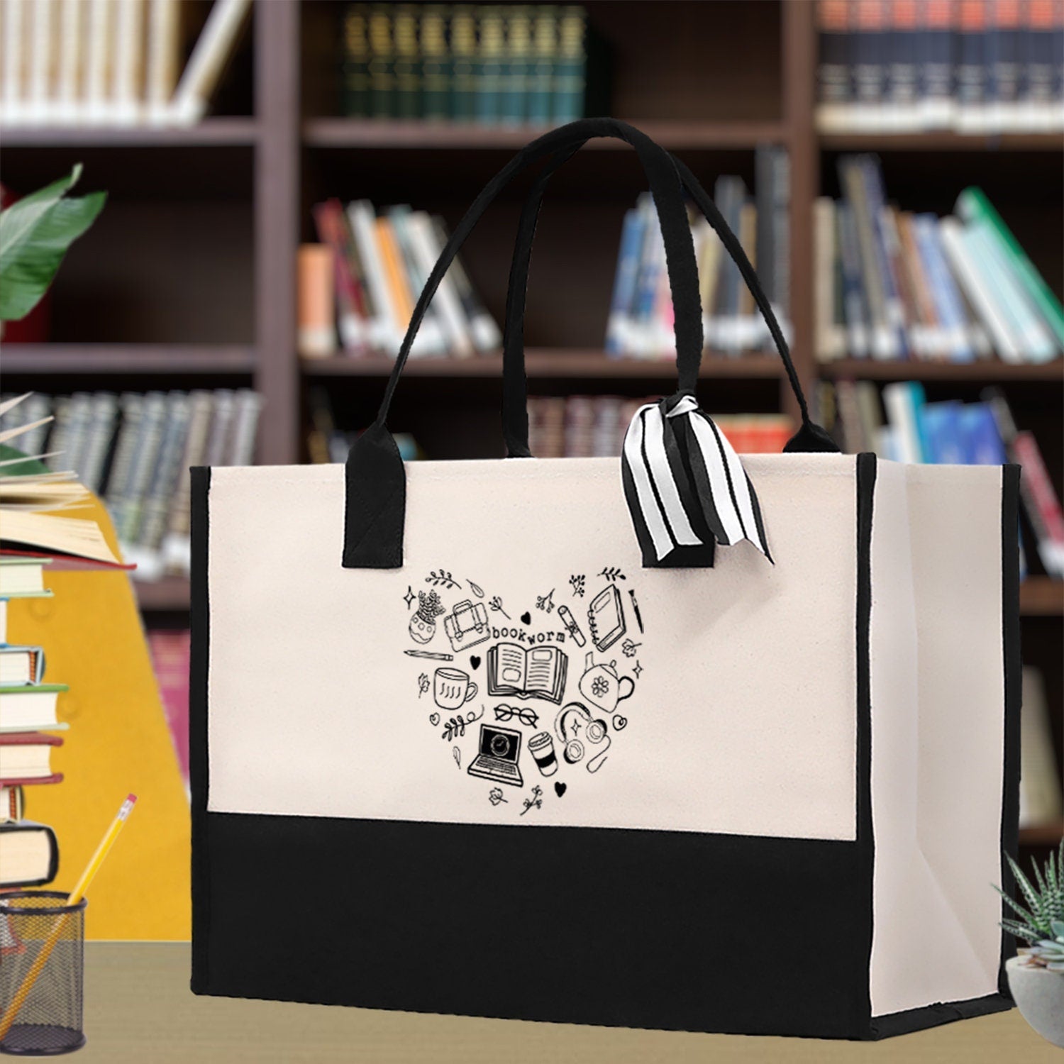 Floral Book Tote Bag Graduation Gift Library Tote School Bag Book worm Bookish Tote Wildflower Book Lover Gift Reader Bloom Canvas Tote - Aaria Tees Aaria Tees