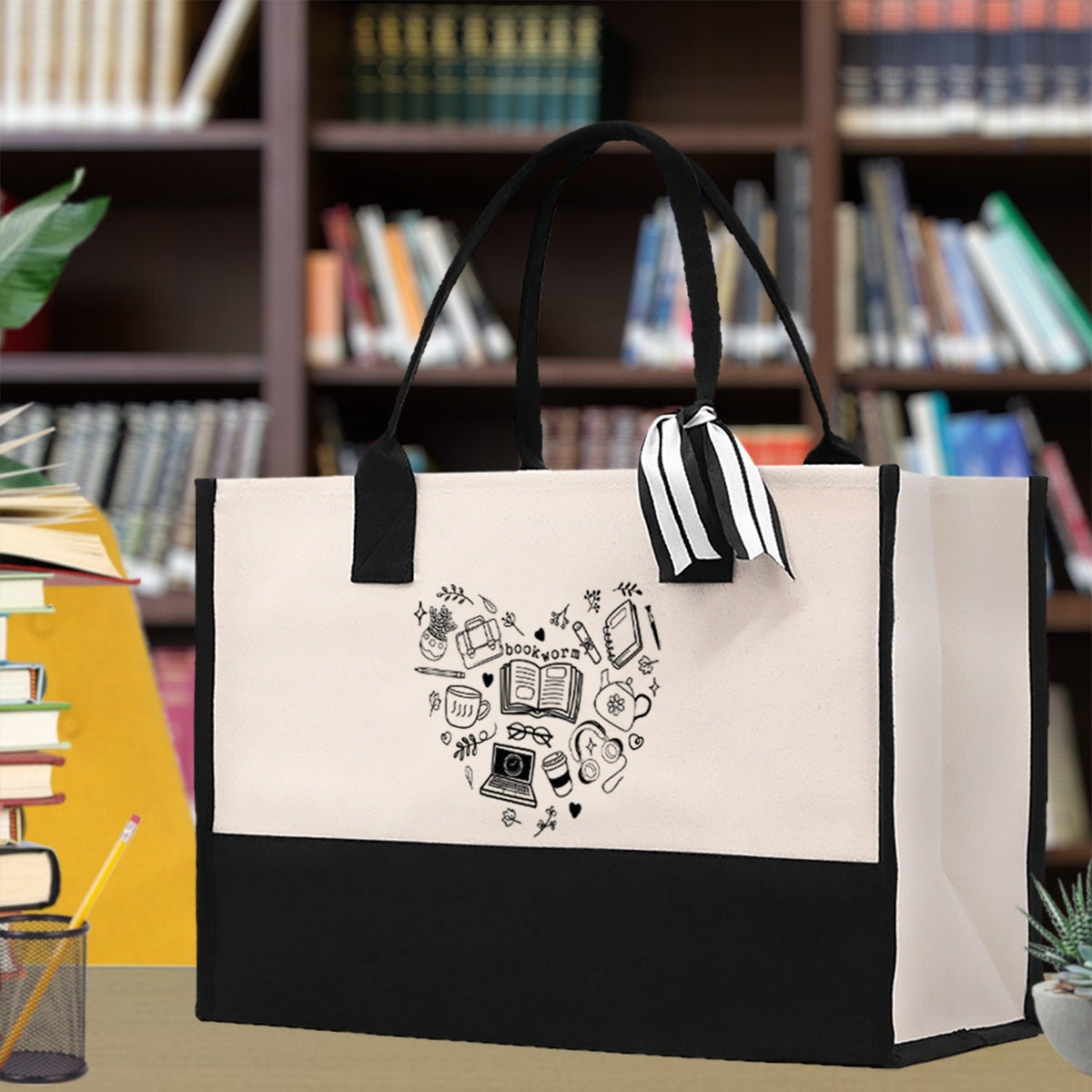 Floral Book Tote Bag Graduation Gift Library Tote School Bag Book worm Bookish Tote Wildflower Book Lover Gift Reader Bloom Canvas Tote - Aaria Tees