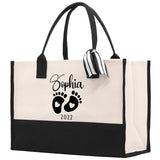Baby Feet Personalized Name and Date Tote Bag for New Mom Pregnant Mom Shower Gift Baby Footprints Labor & Delivery Chick Tote Carrying Bag - Aaria Tees Aaria Tees