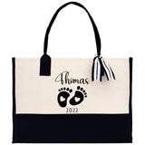 Baby Feet Personalized Name and Date Tote Bag for New Mom Pregnant Mom Shower Gift Baby Footprints Labor & Delivery Chick Tote Carrying Bag - Aaria Tees Aaria Tees