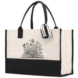 Floral Book Tote Bag Graduation Gift Library Tote School Bag Book worm Bookish Tote Wildflower Book Lover Gift Reader Bloom Canvas Tote - Aaria Tees Aaria Tees