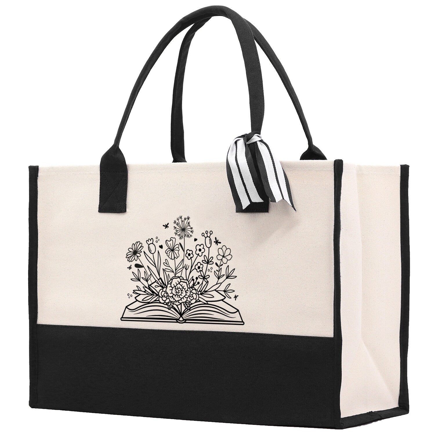 Floral Book Tote Bag Graduation Gift Library Tote School Bag Book worm Bookish Tote Wildflower Book Lover Gift Reader Bloom Canvas Tote - Aaria Tees Aaria Tees