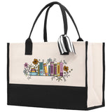 Floral Book Tote Bag Graduation Gift Library Tote School Bag Book worm Bookish Tote Wildflower Book Lover Gift Reader Bloom Canvas Tote - Aaria Tees Aaria Tees