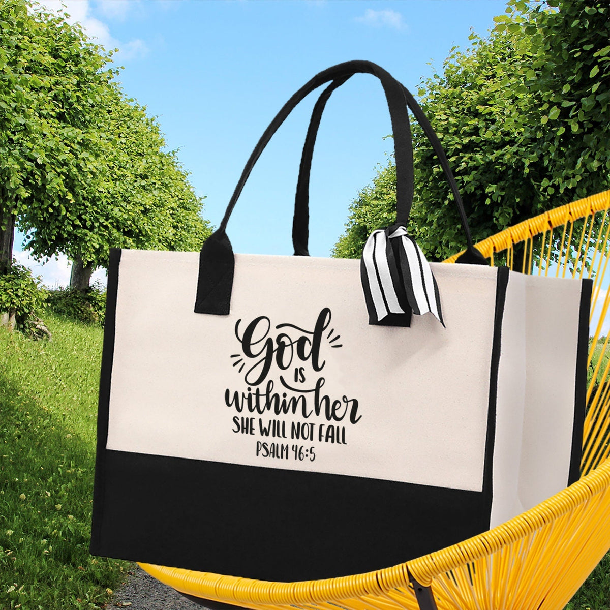 God is within her She will not fall PSALM 46:5 Religious Tote Bag for Women Bible Verse Canvas Tote Bag Religious Gifts Church Tote Bag - Aaria Tees