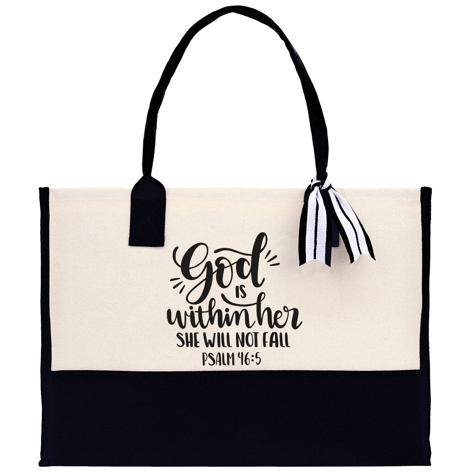God is within her She will not fall PSALM 46:5 Religious Tote Bag for Women Bible Verse Canvas Tote Bag Religious Gifts Church Tote Bag - Aaria Tees Aaria Tees