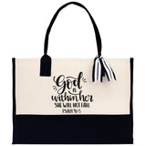 God is within her She will not fall PSALM 46:5 Religious Tote Bag for Women Bible Verse Canvas Tote Bag Religious Gifts Church Tote Bag - Aaria Tees Aaria Tees