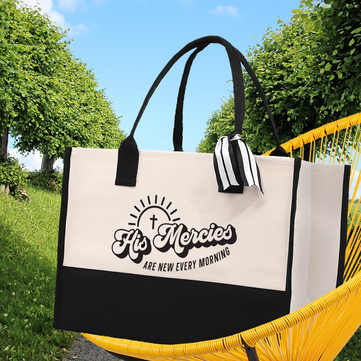 His Mercies Are New Every Morning Religious Tote Bag for Women Bible Verse Canvas Tote Bag Religious Gifts Bible Verse Gift Church Tote Bag - Aaria Tees Aaria Tees