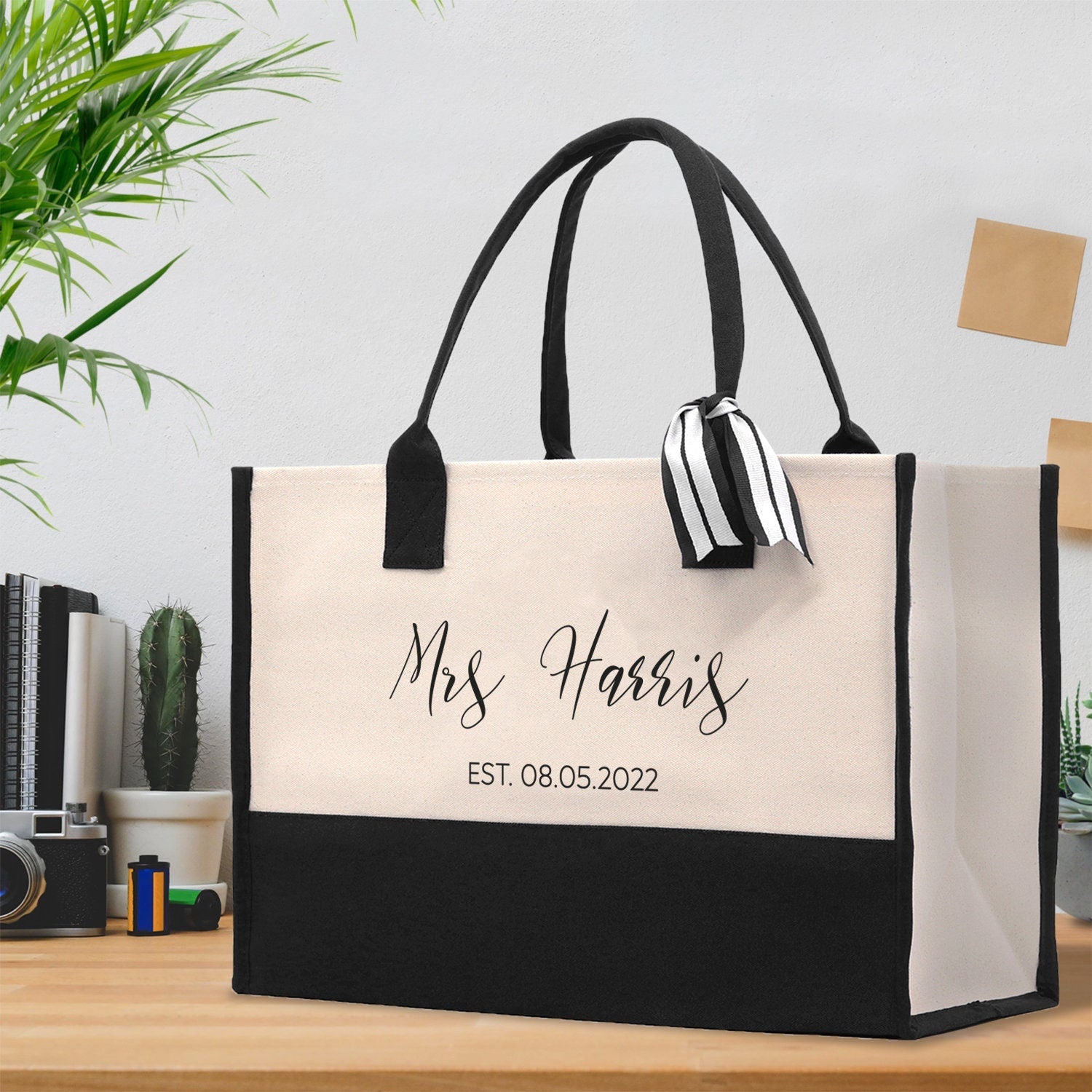 Mrs. Last Name Est Year Tote Bag Personalized Date Wedding Tote Bridal Shower Gift Honeymoon Gift Customized Wedding Gift Bridesmaid Gift - Aaria Tees Aaria Tees