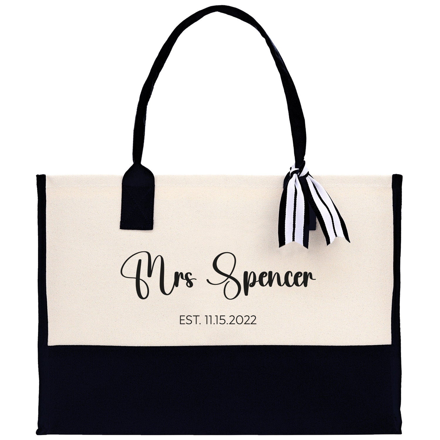 Mrs. Last Name Est Year Tote Bag Personalized Date Wedding Tote Bridal Shower Gift Honeymoon Gift Customized Wedding Gift Bridesmaid Gift - Aaria Tees Aaria Tees
